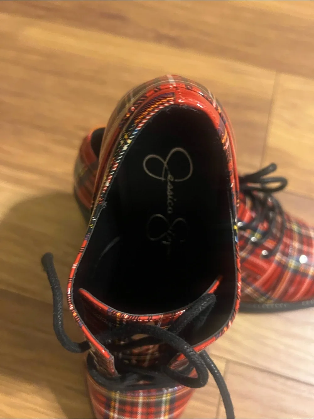 Jessica Simpson Red Plaid Lace-Up Oxfords